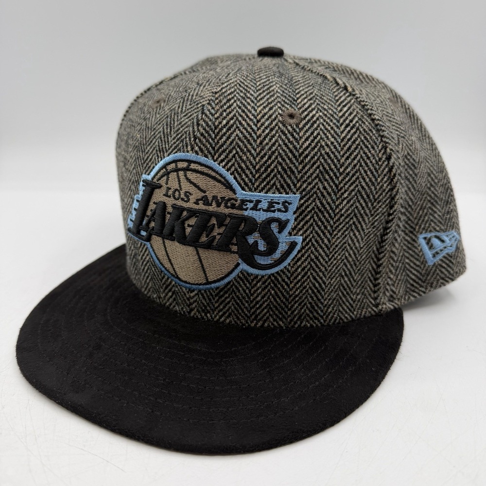 New Era 59Fifty Los Angeles Lakers Tweed Hat Cap Sz 7 3/8 Fitted Herringbone NBA